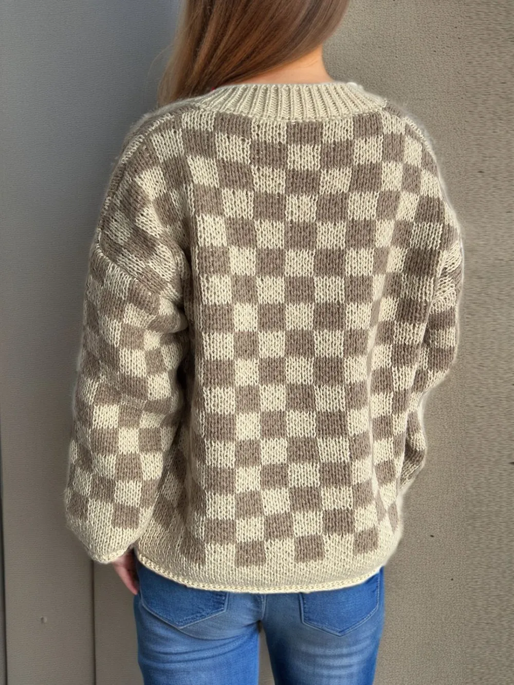 Checkered Button Up Round Neck Cardigan, image 11