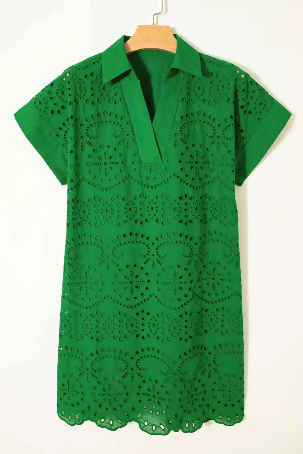 Eyelet Collared Neck Short Sleeve Dress, image 6