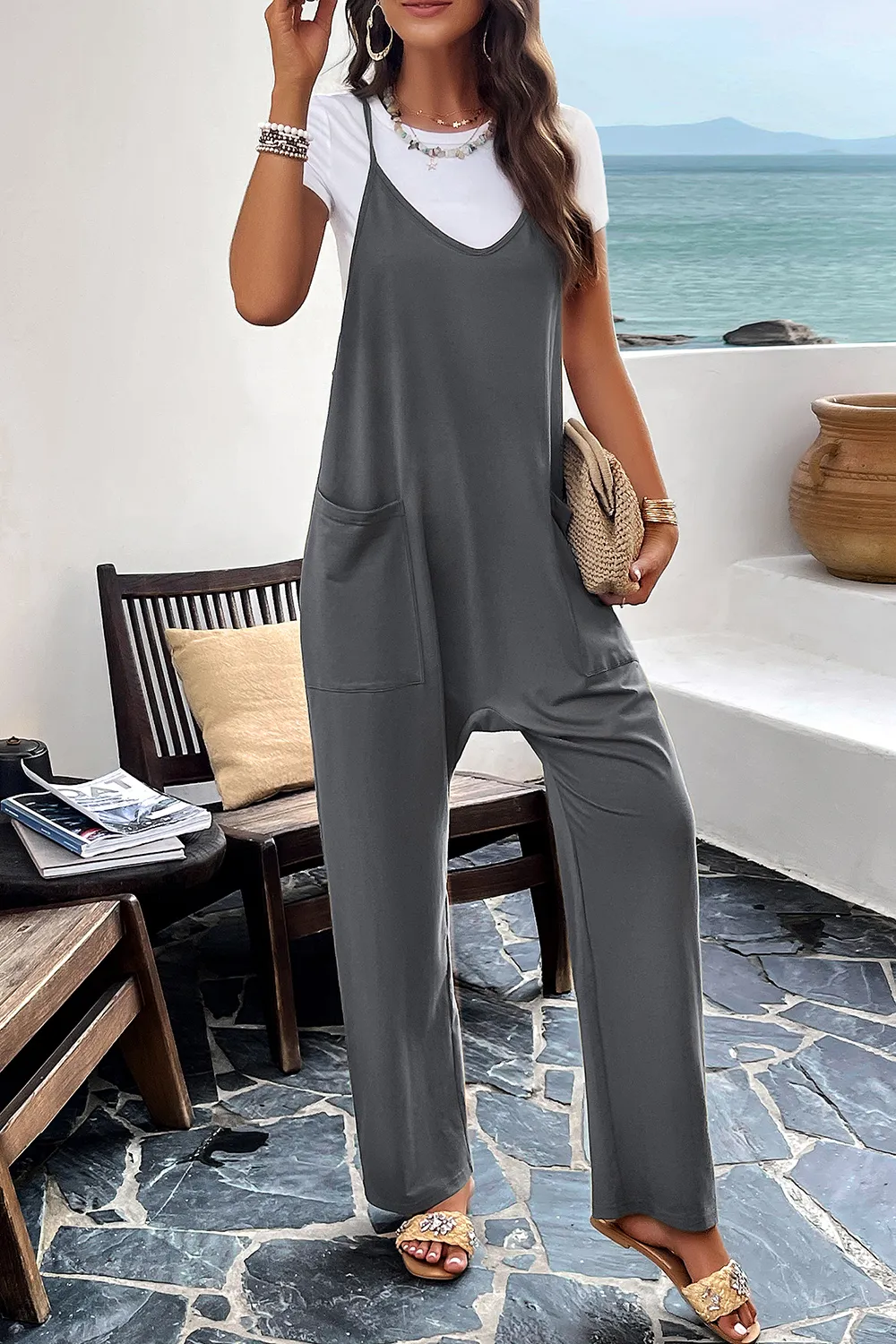 Pocketed Spaghetti Strap Overalls, image 26