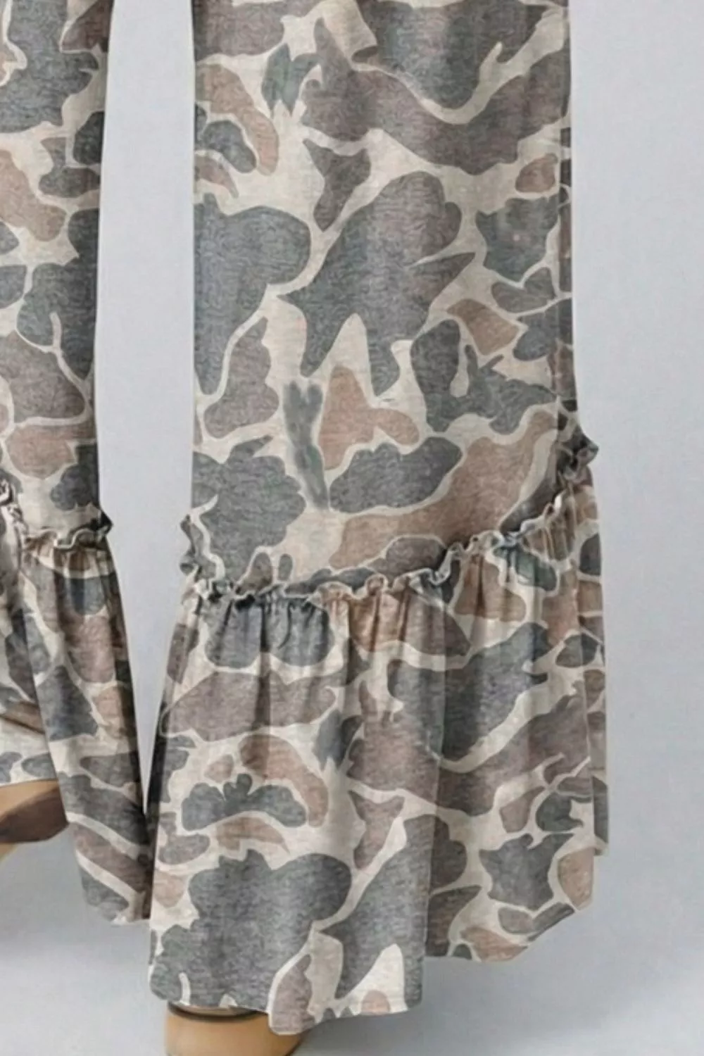 Camo Print Ruffle Hem Wide Leg Pants, image 3