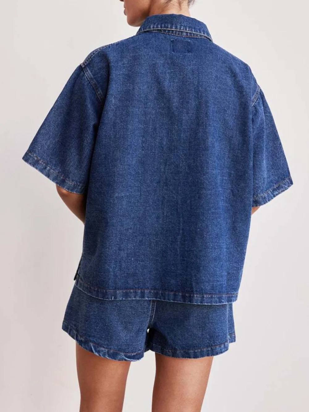 Button Up Short Sleeve Top and Shorts Denim Set, image 3