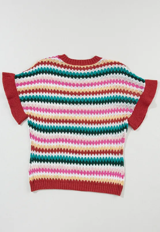 Contrast Round Neck Short Sleeve Sweater, image 8
