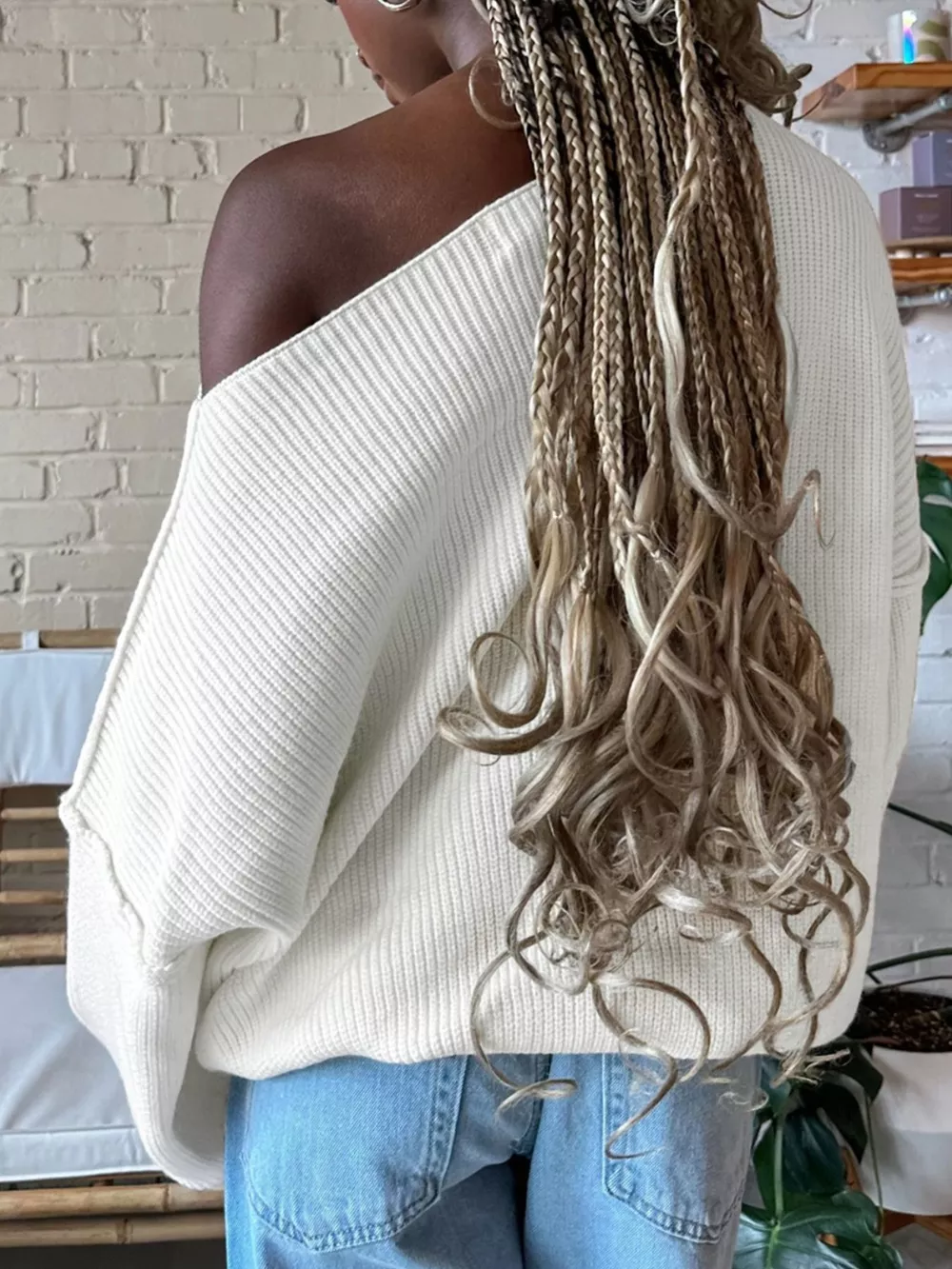 One Shoulder Ribbed Knit Sweater, image 2