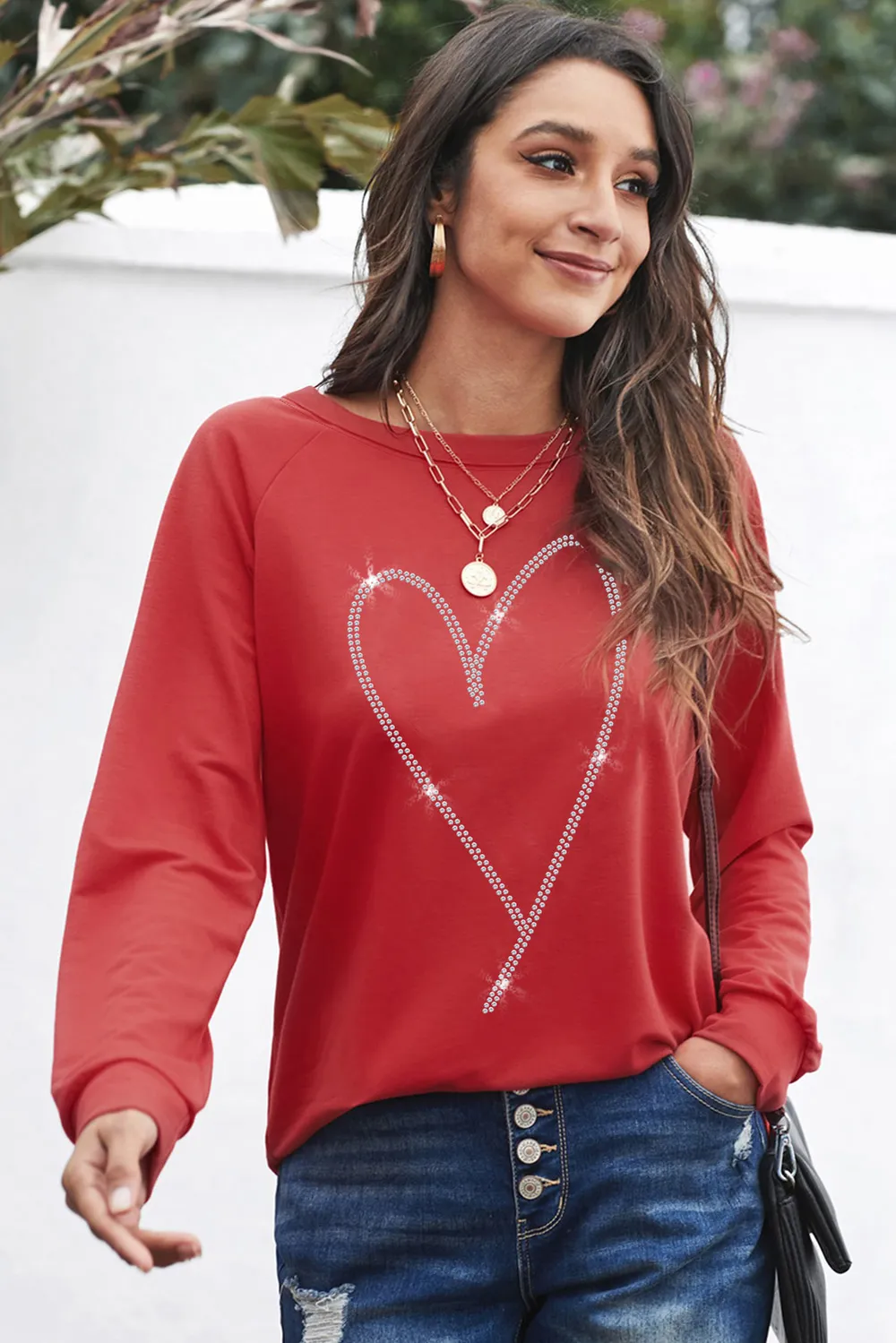 Heart Round Neck Long Sleeve Sweatshirt, image 3