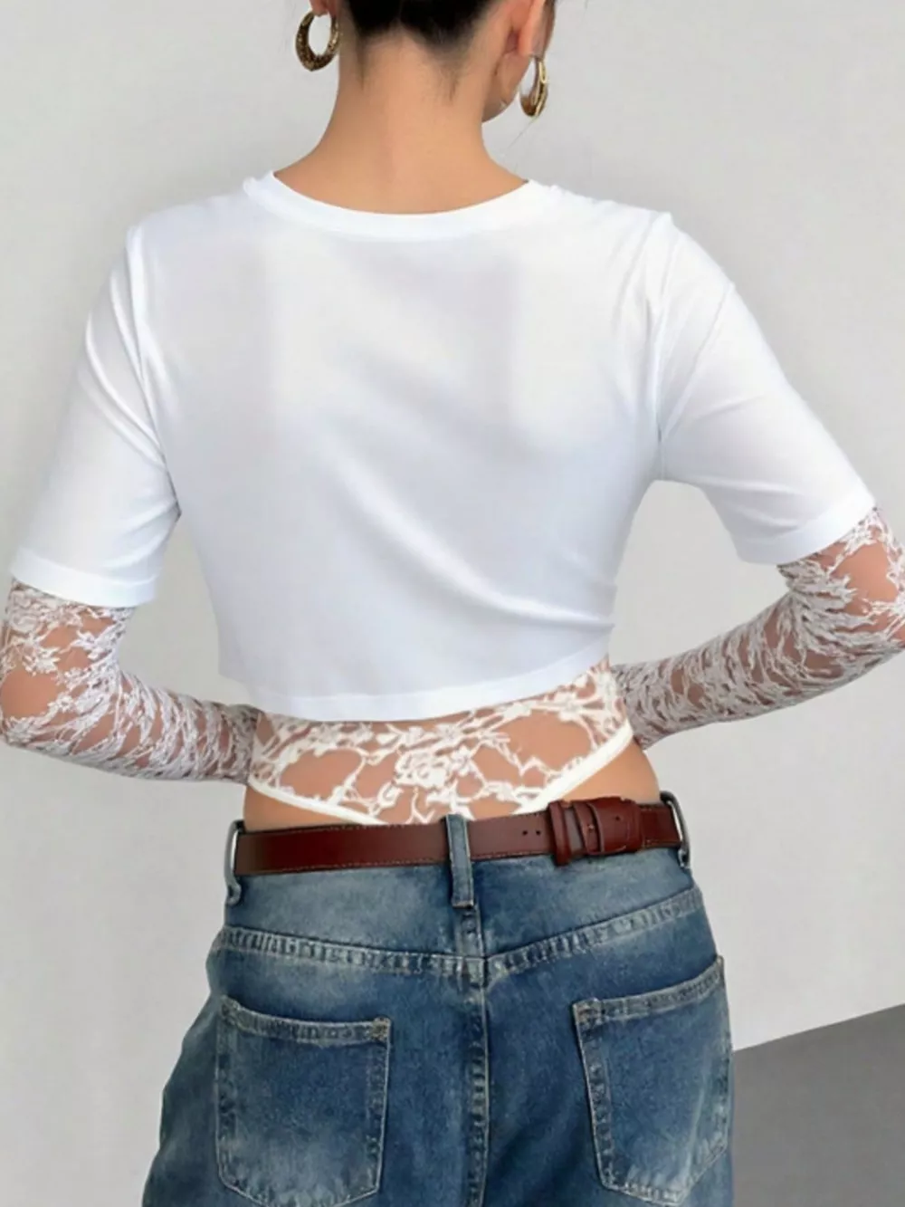 Lace Patchwork Round Neck Bodysuit, image 7