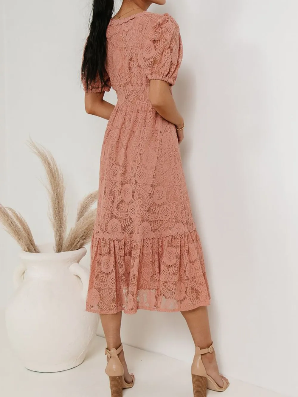 Lace V-Neck Short Sleeve Dress, image 10