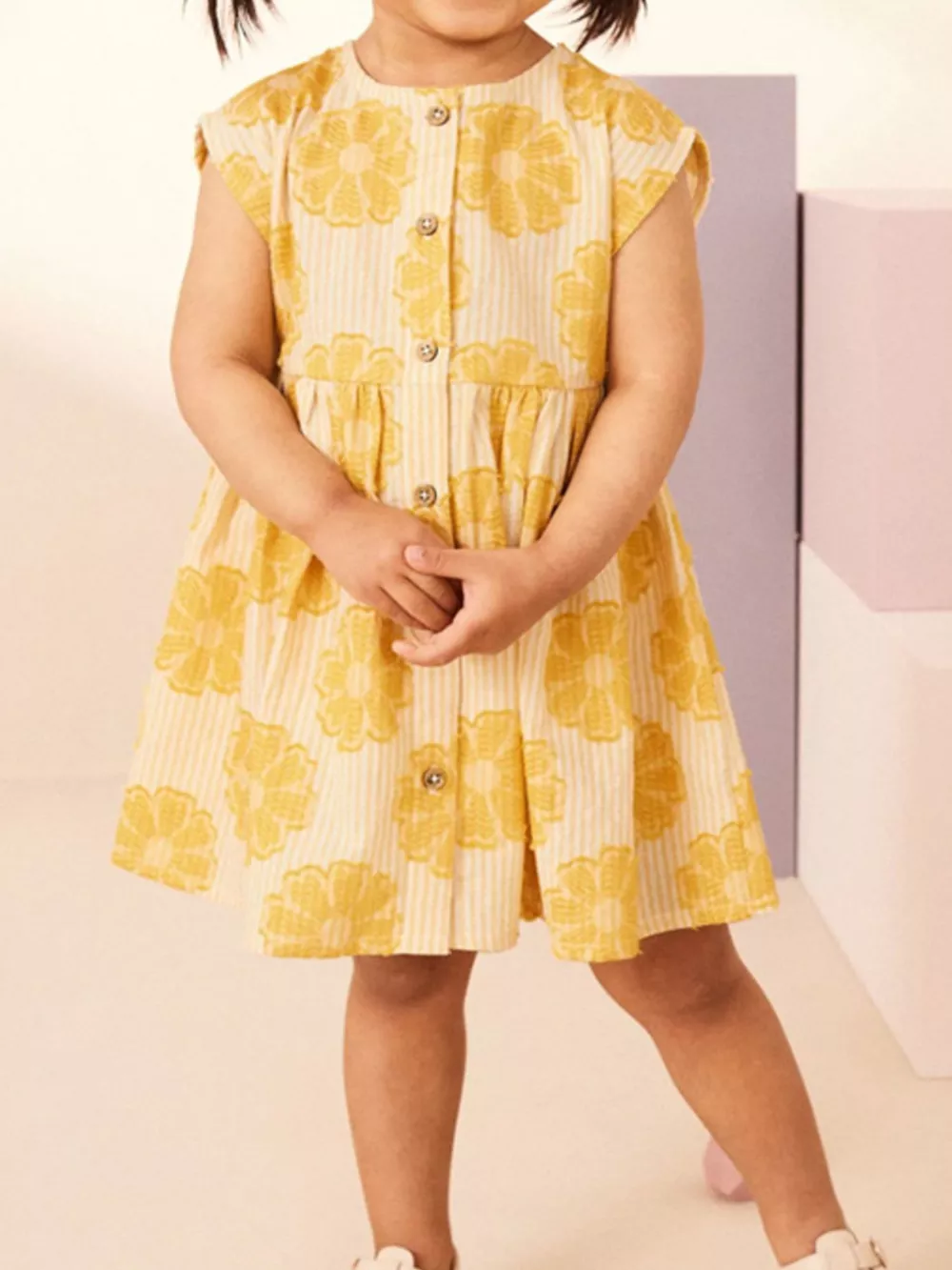Children's Floral Print Button-Front Casual Dress