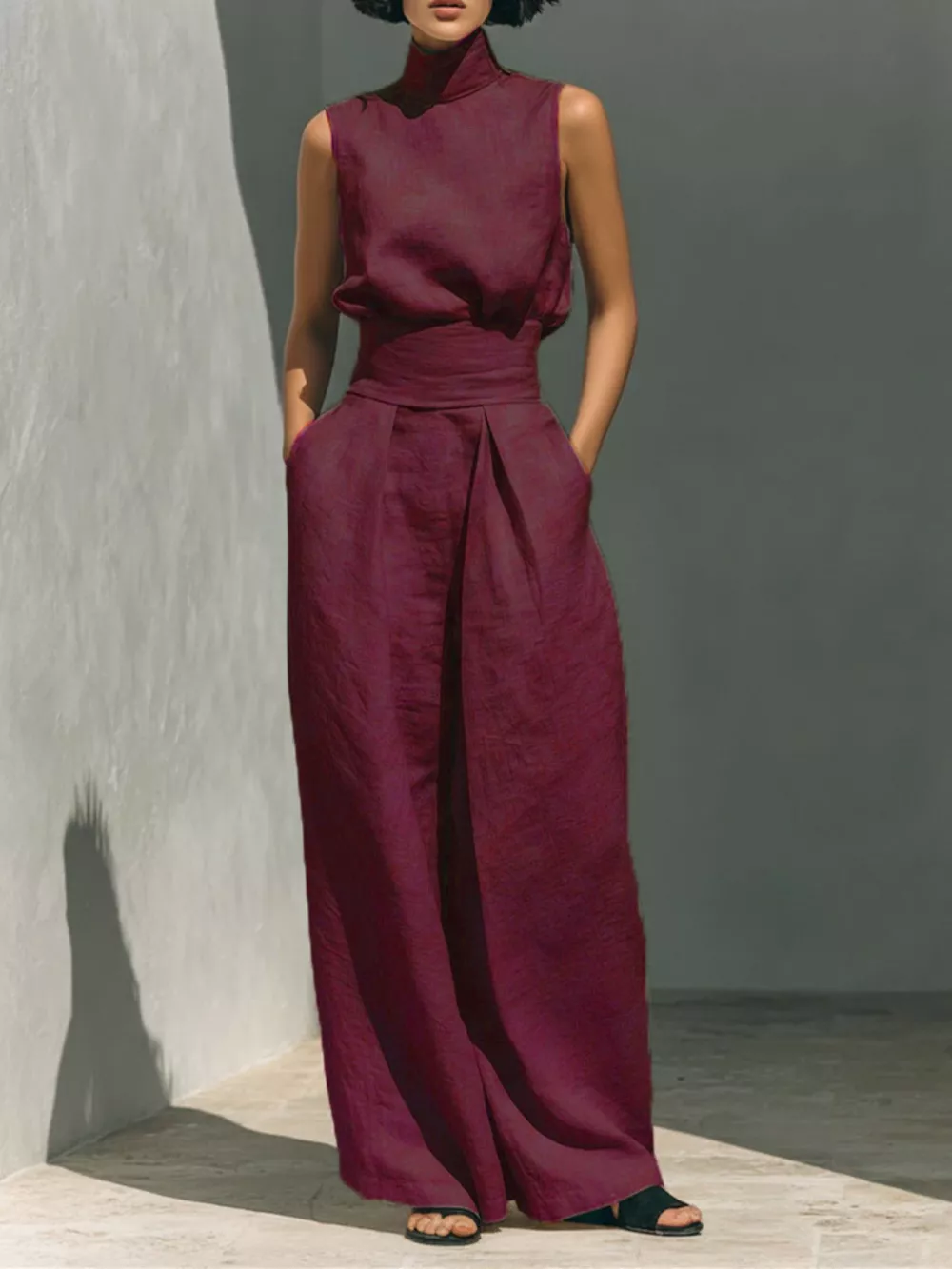 Full Size Turtleneck Sleeveless Top and Wide Leg Pants Set Plus Size, image 19