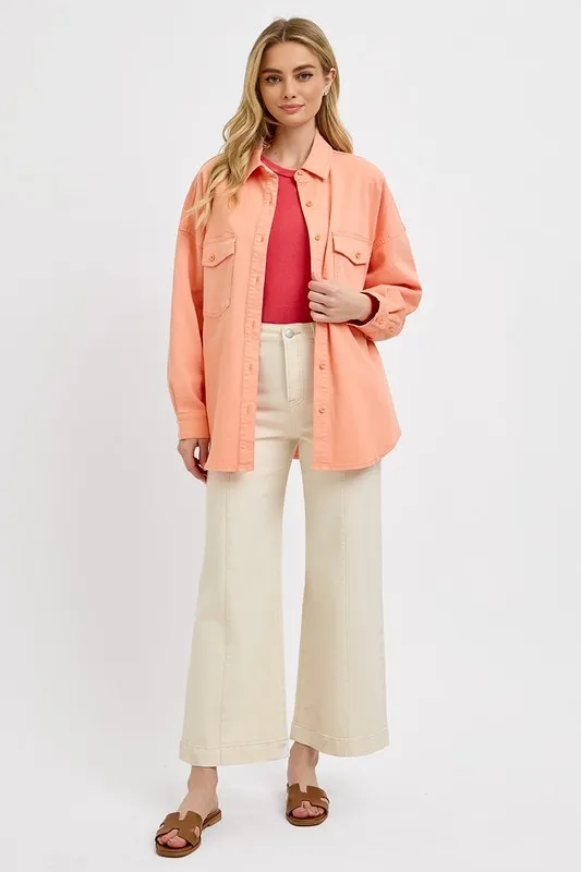Full Size Button Down Long Sleeve Denim Shacket with Chest Pockets Plus Size, image 2