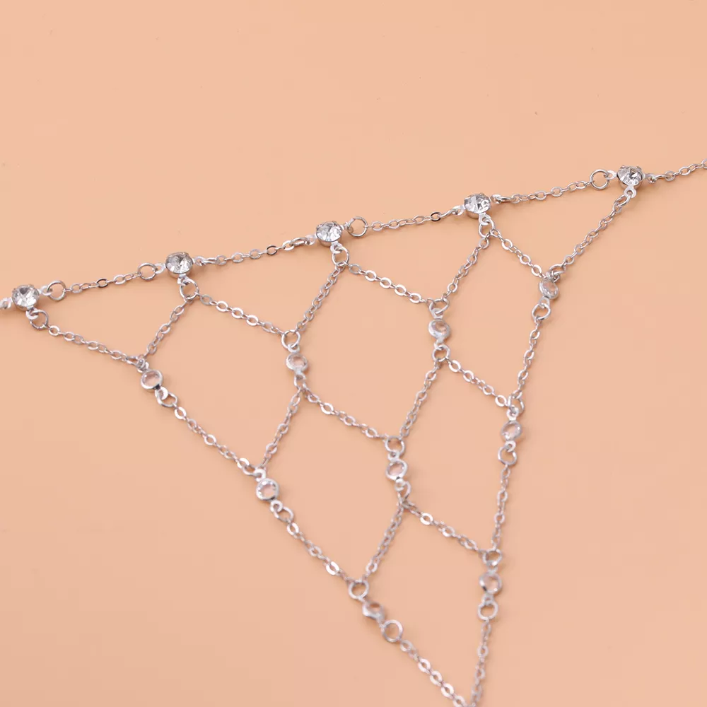 Elegant Gold Chain Hand Bracelet with Rhinestone Accents, image 8
