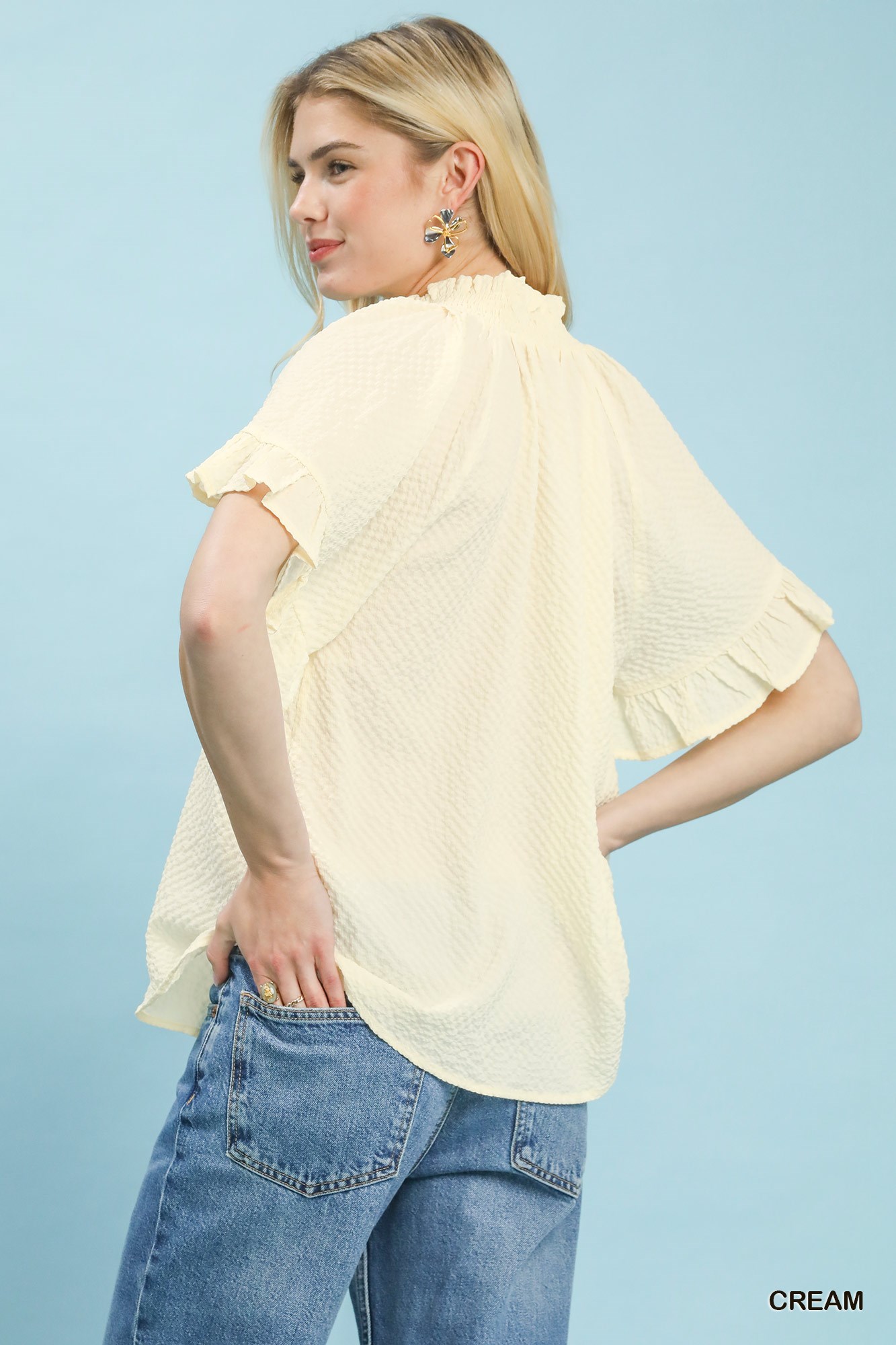 Textured Ruffle Sleeve Blouse, image 4