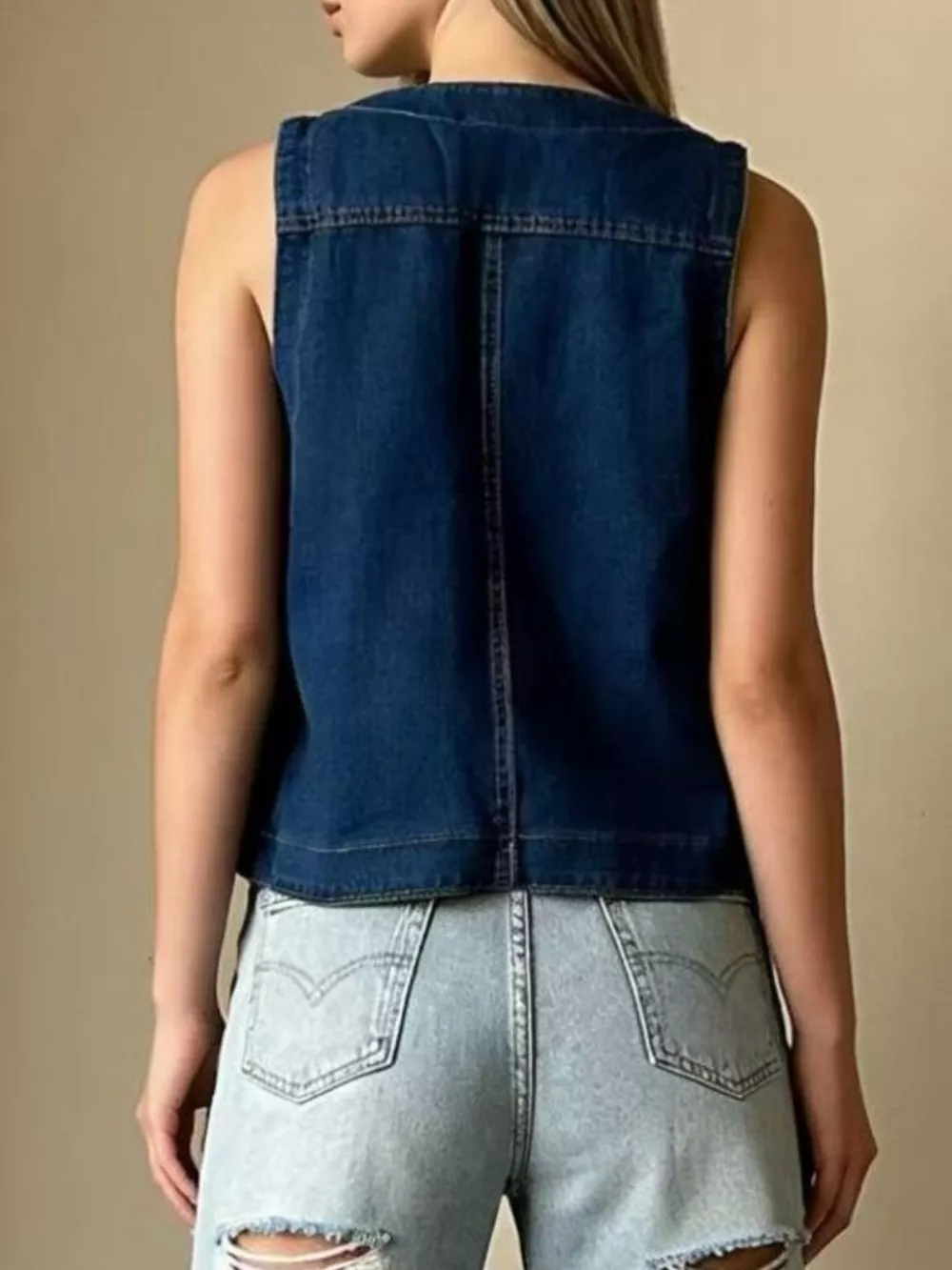 Plus Size Button-Down Denim Vest, image 12