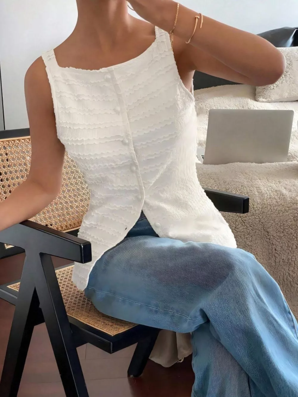 Textured Button-Front Tank, image 10