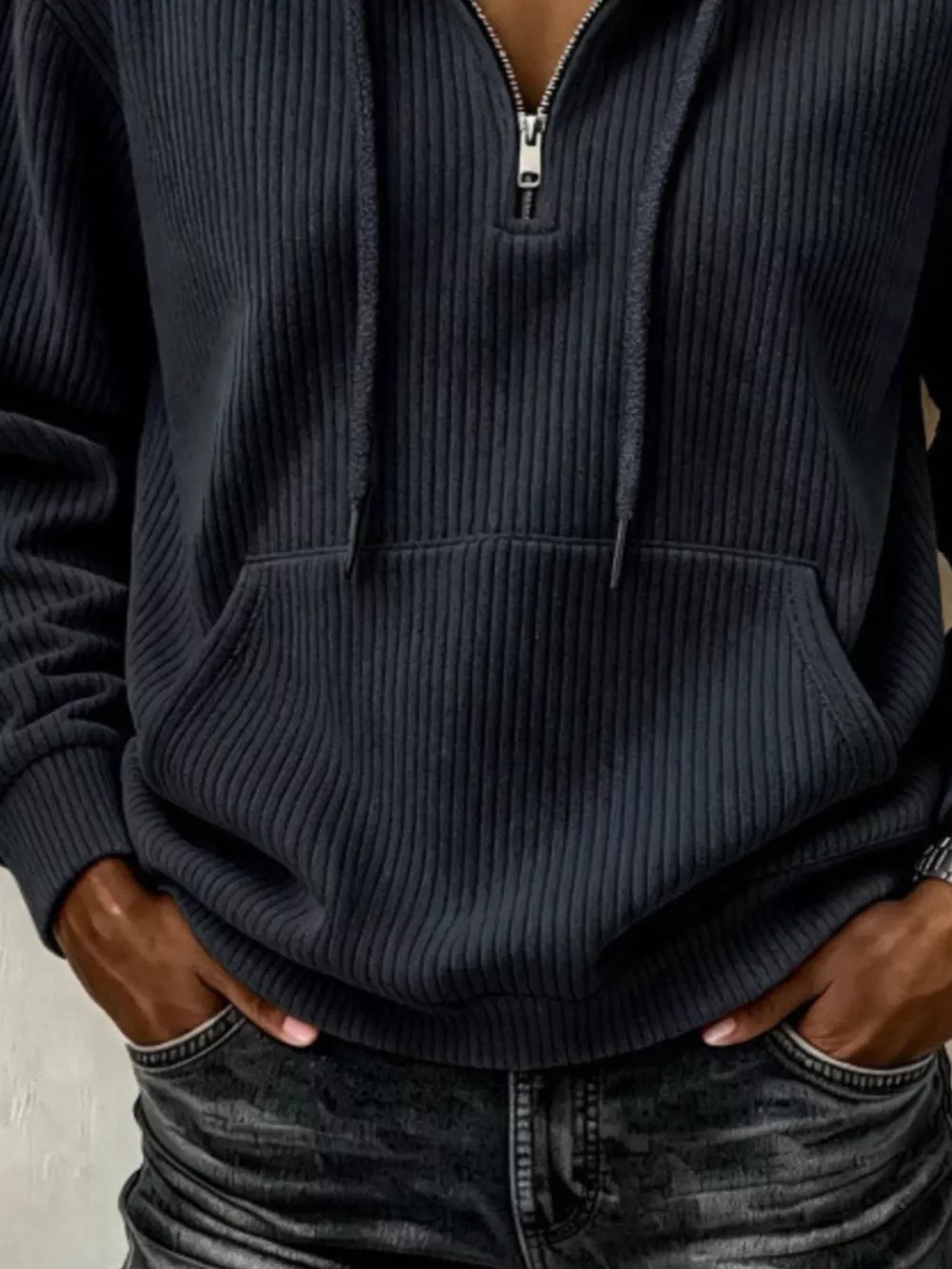 Ribbed Knit Quarter-Zip Hoodie, image 6