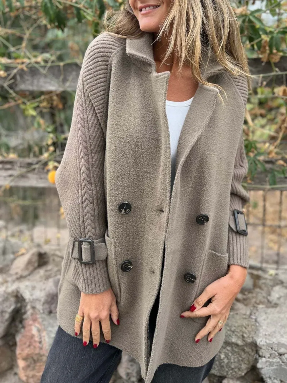 Full Size Texture Knit Longline Coat Plus Size, image 2