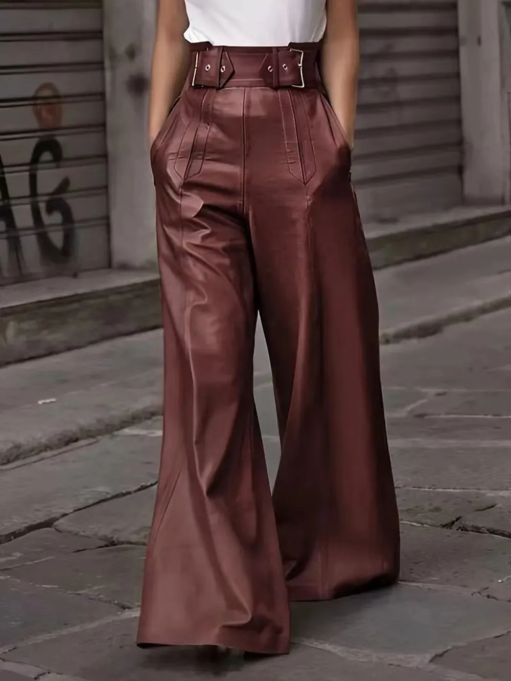 Half Elastic Waist Wide Leg Pants, image 5
