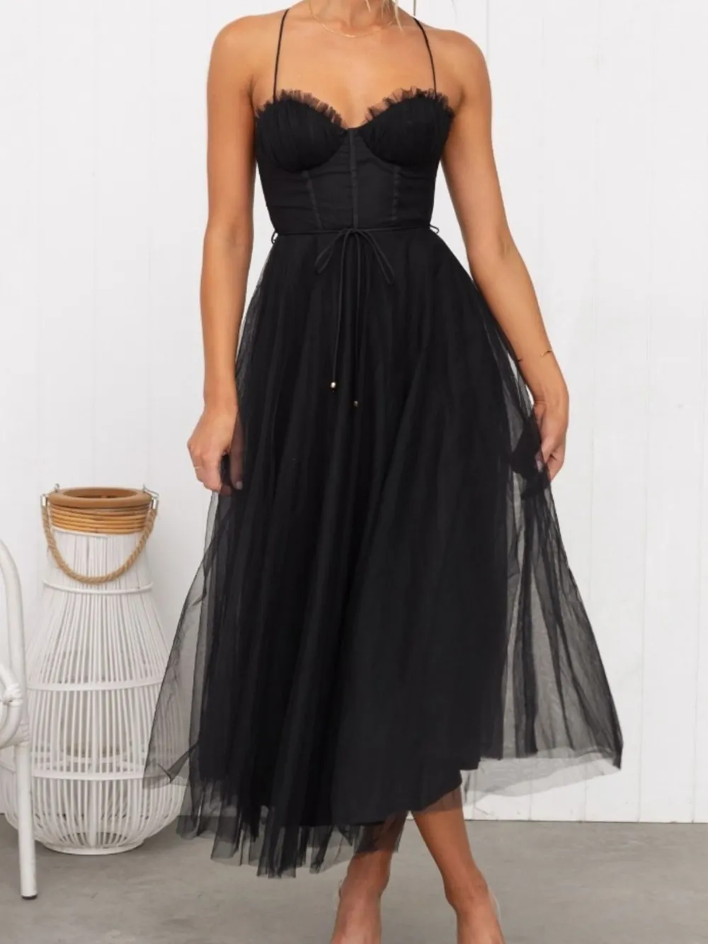 Sweetheart Neck Tulle Midi Dress, image 4