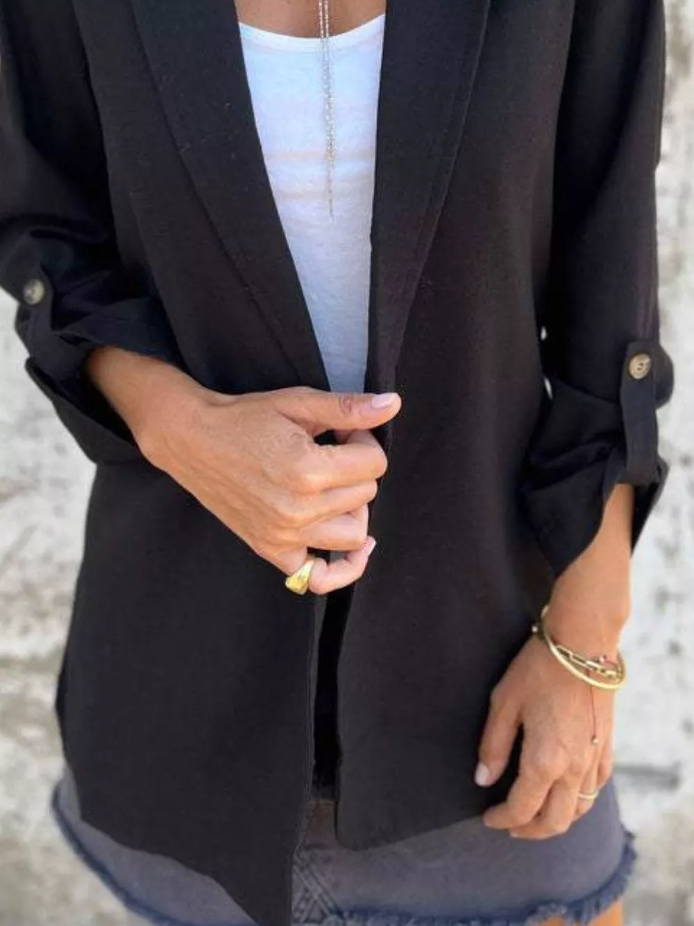 Full Size Lapel Collar Long Sleeve Blazer Plus Size, image 6