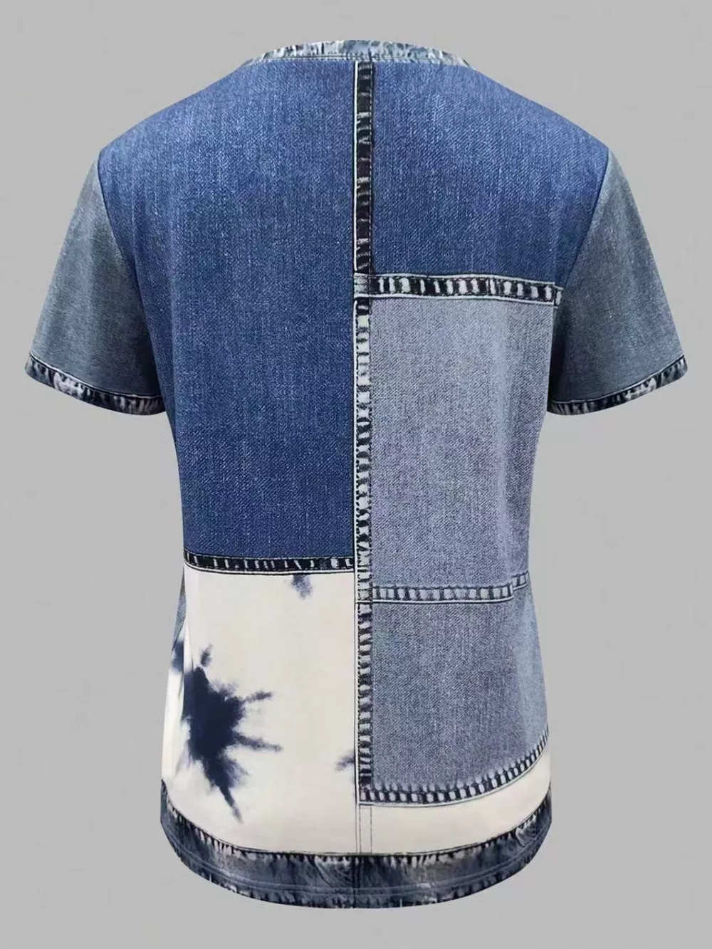 Denim Patchwork Short Sleeve Blouse, image 12