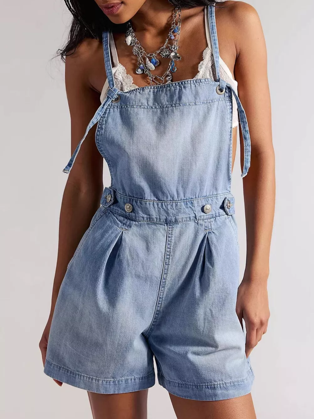 Backless Denim Short Overalls, image 4