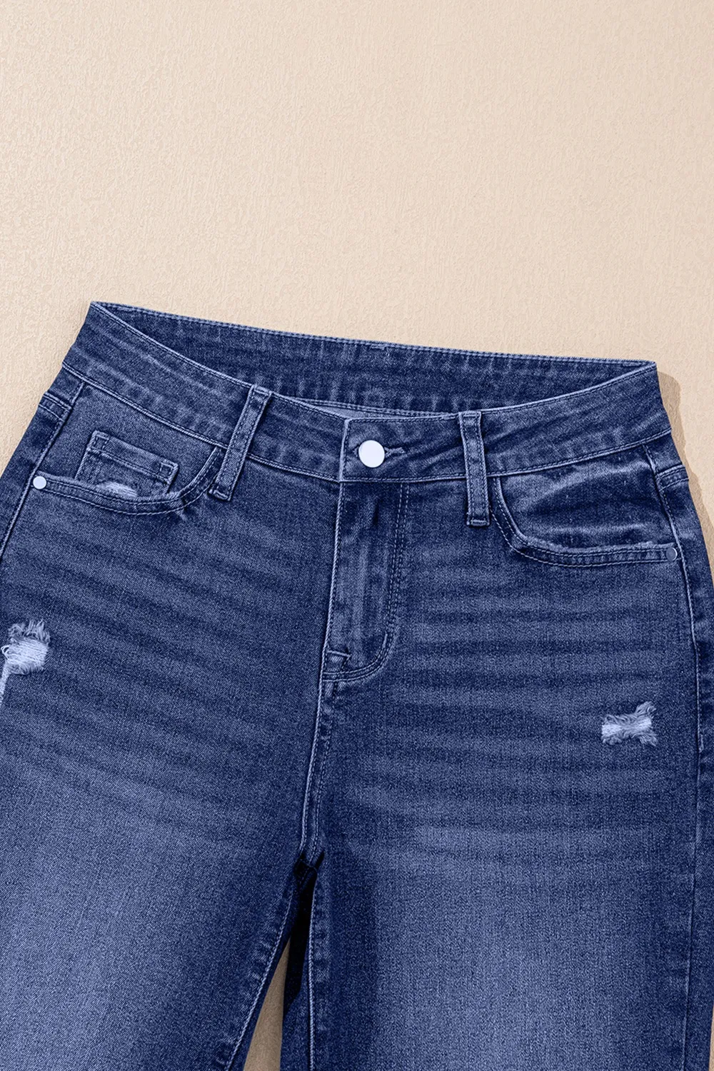 Folded Cuffs Distressed Straight High Waist Jeans, image 2