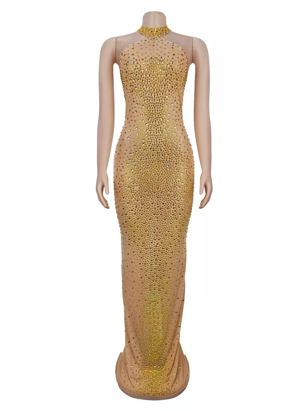 Rhinestone Embellished Mesh Dress with Back Slit, image 5