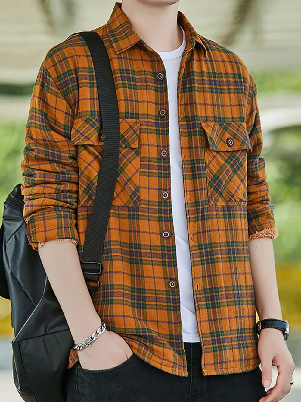 Men's Plus Size Casual Plaid Button Up Shirt, image 5