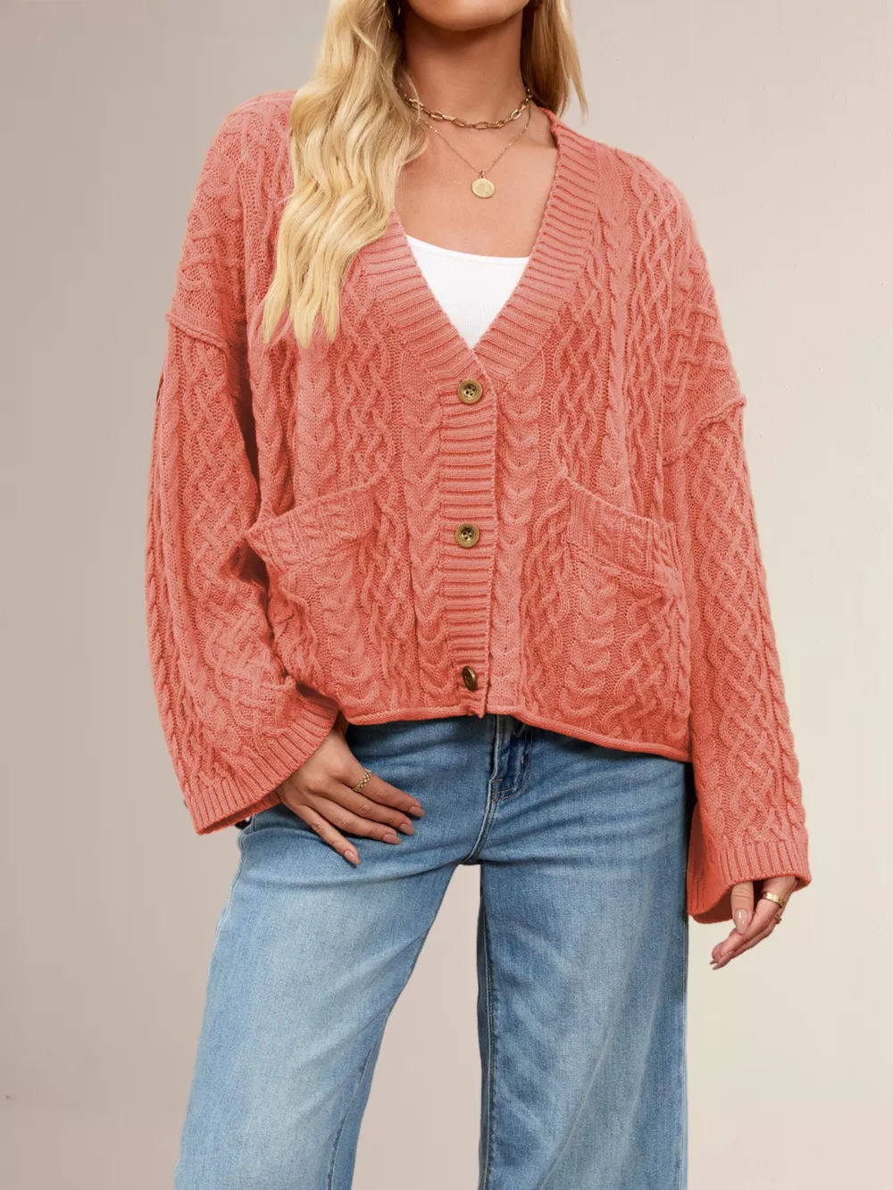 Cable Knit Button-Down Cardigan, image 8