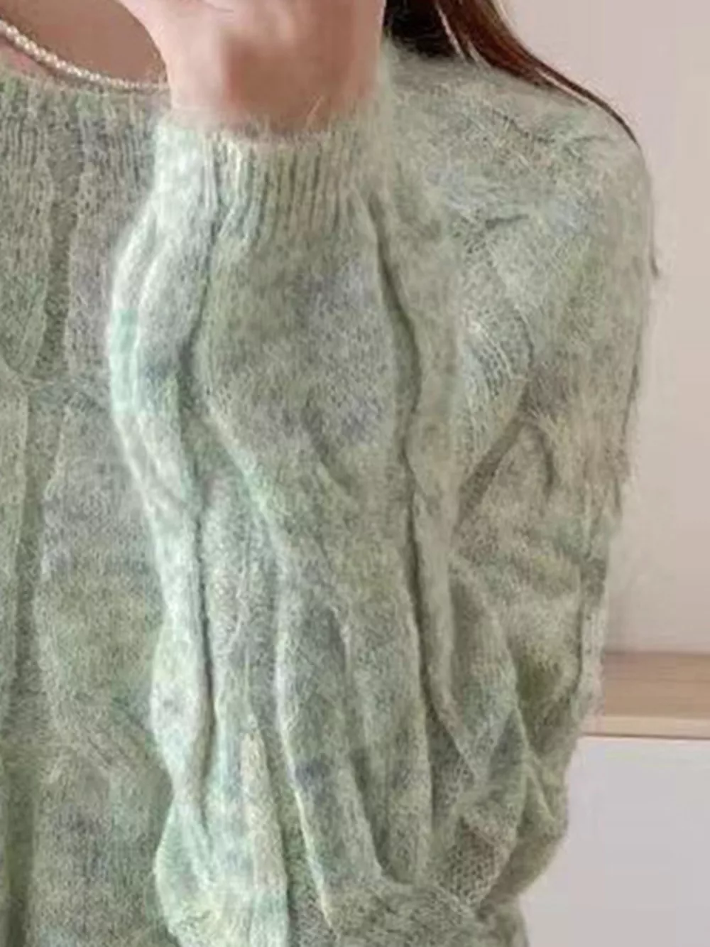 Cable-Knit Round Neck Sweater, image 2