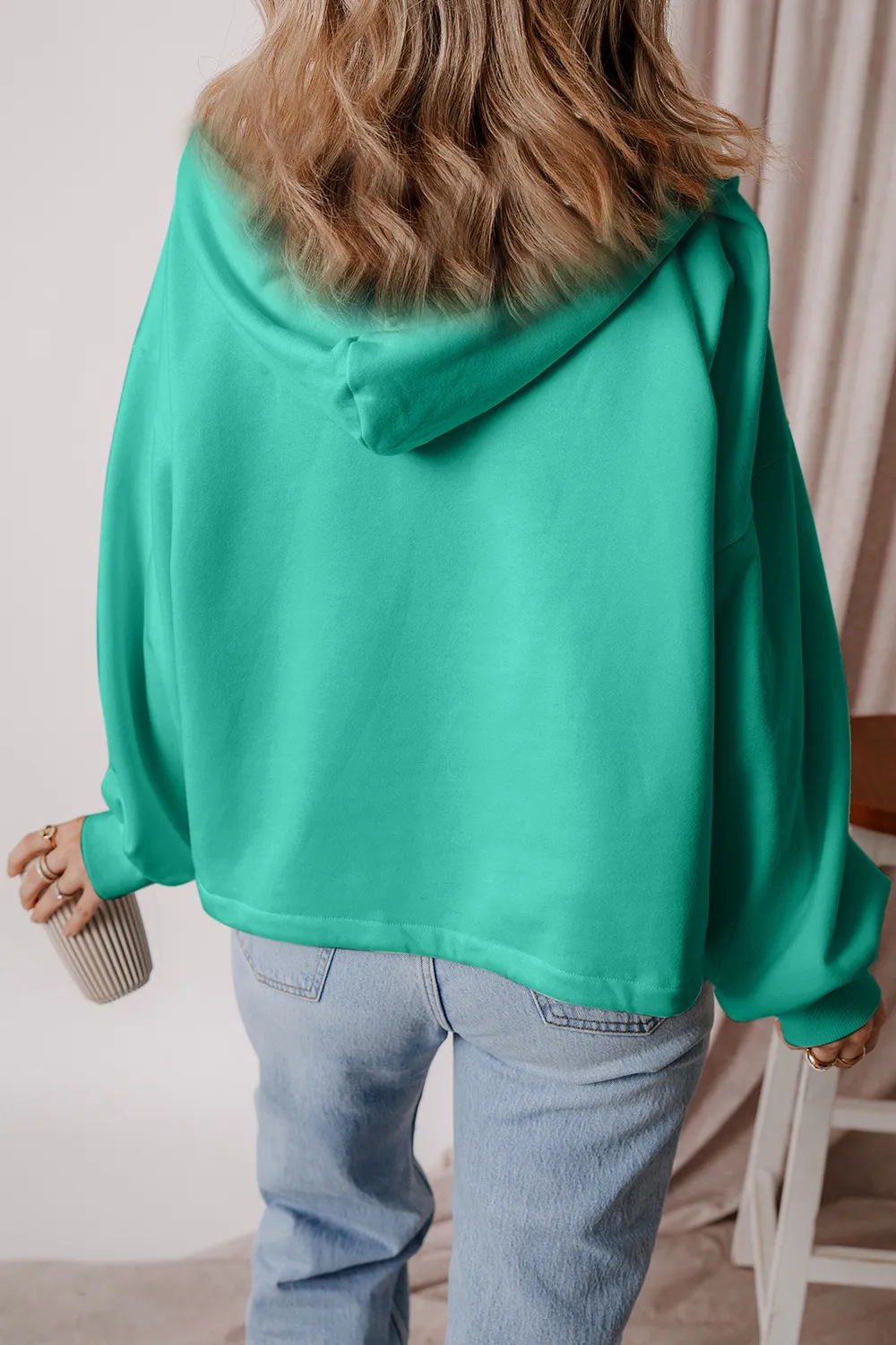 Pocketed Half Zip Dropped Shoulder Hoodie, image 8