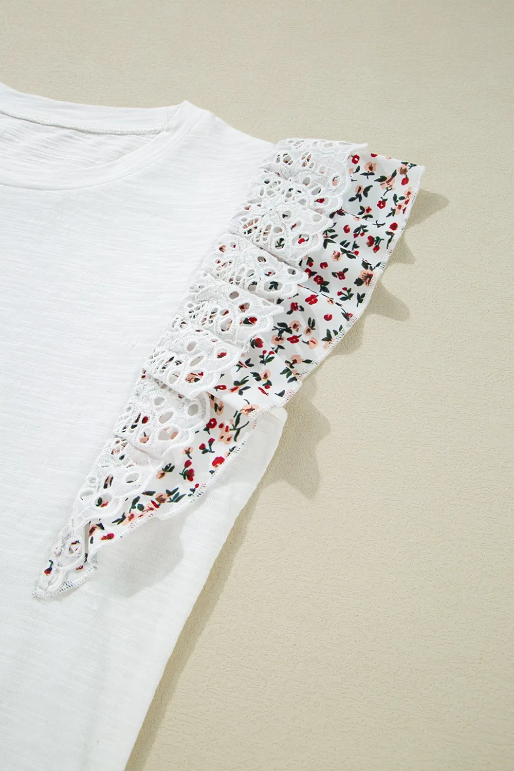 Floral Lace Eyelet Patched Butterfly Sleeve Blouse, image 4