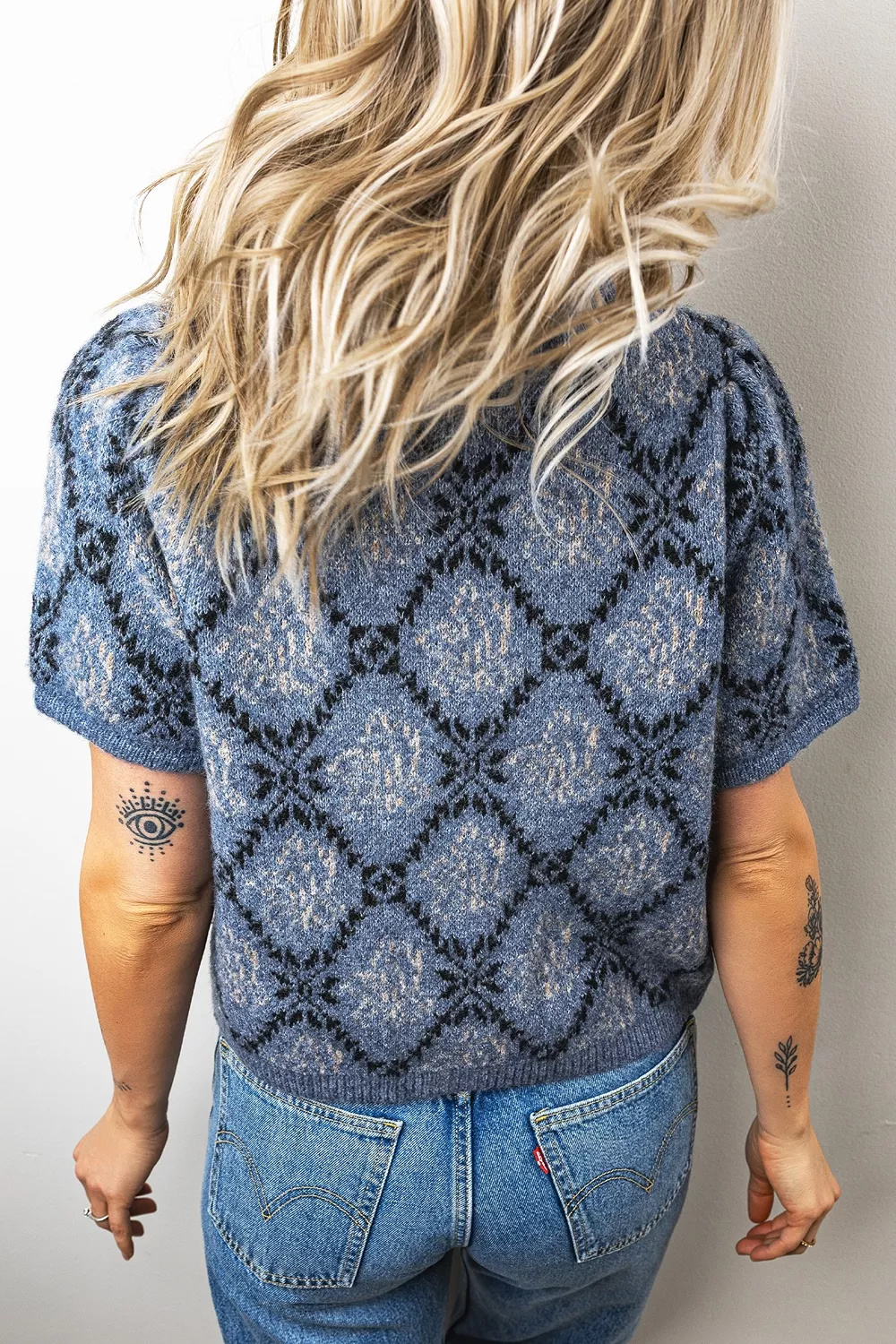 Short Sleeve Button Front Boho Knit Top Cardigan, image 2
