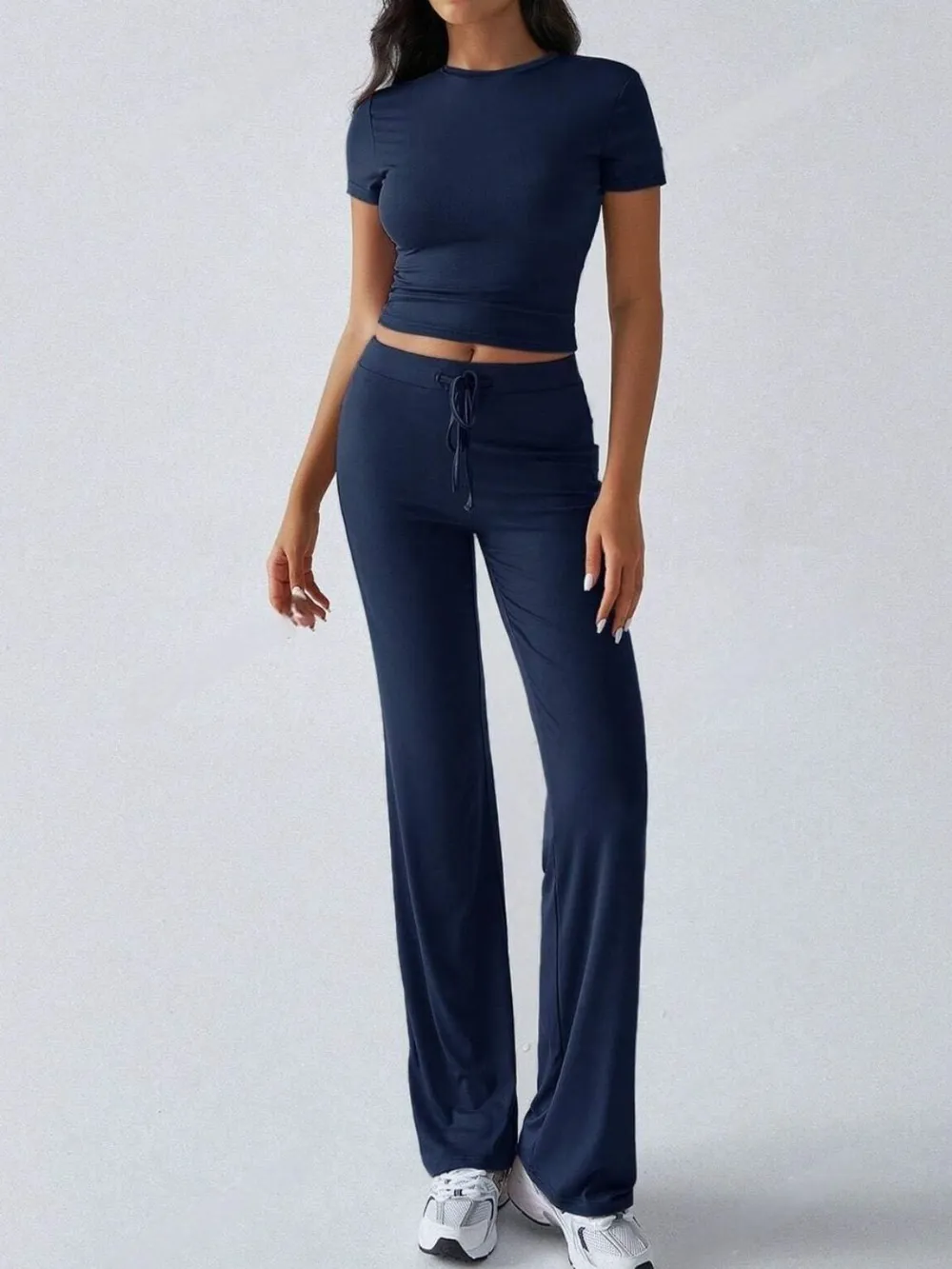 Round Neck Short Sleeve Top and Pants Set, image 8