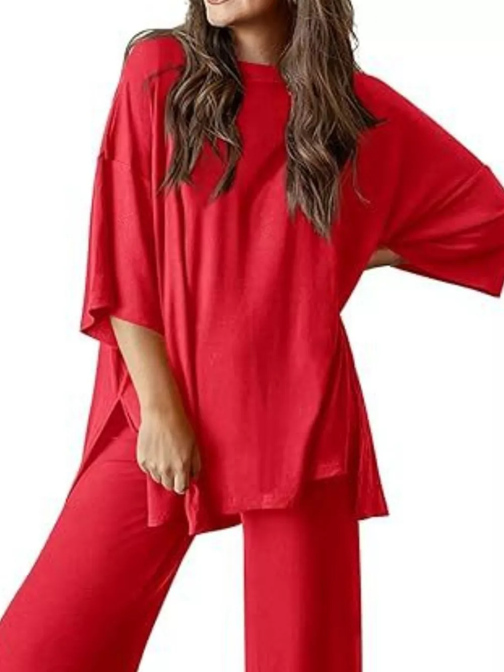 Relaxed Fit Round Neck Top and Pants Two-Piece Set, image 21