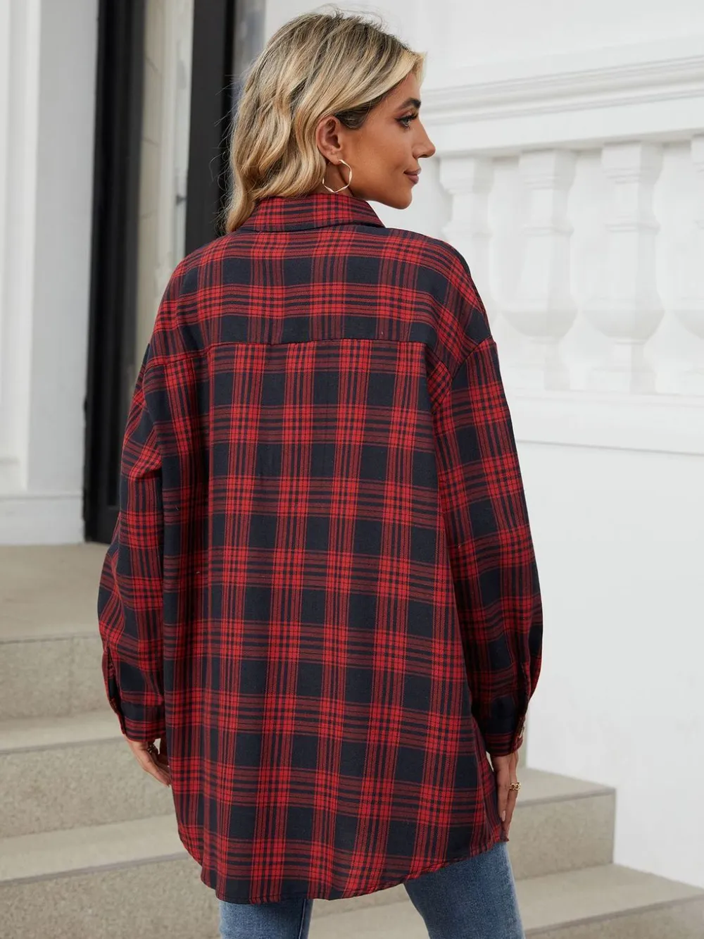 Plaid Collared Neck Long Sleeve Shirt, image 25