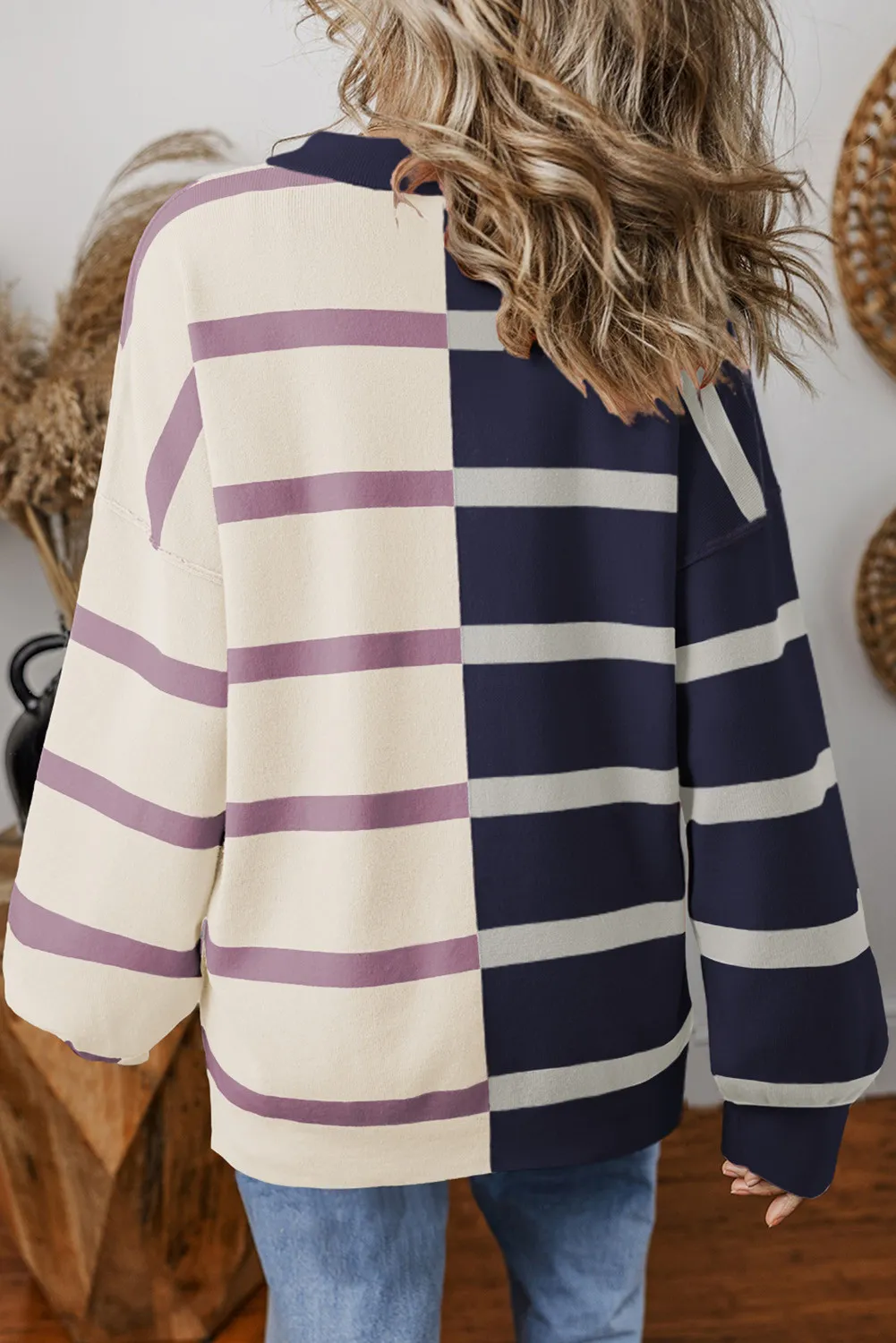 Striped Round Neck Long Sleeve Knit Top, image 3