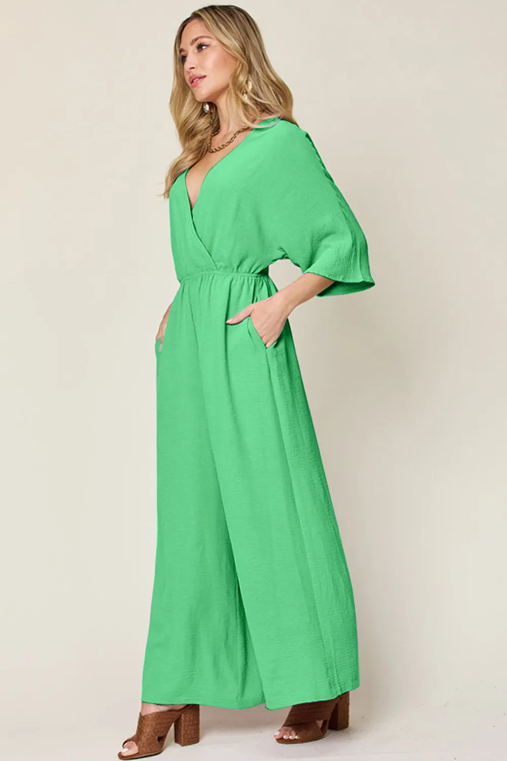 Full Size Surplice Wide Leg Jumpsuit with Pockets, image 4
