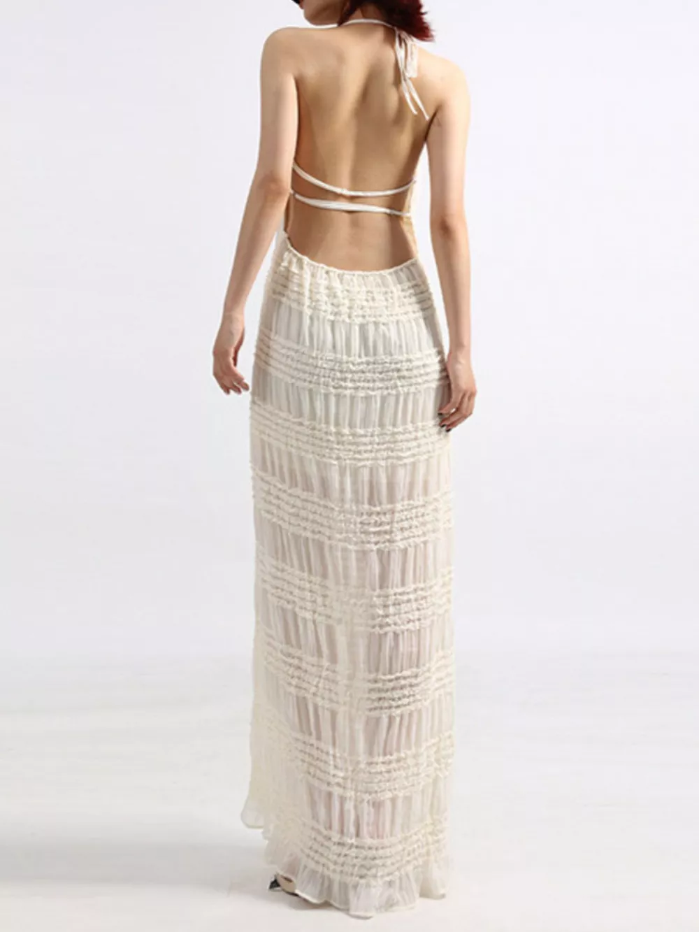 Backless Halter Neck Ruched Maxi Dress, image 5