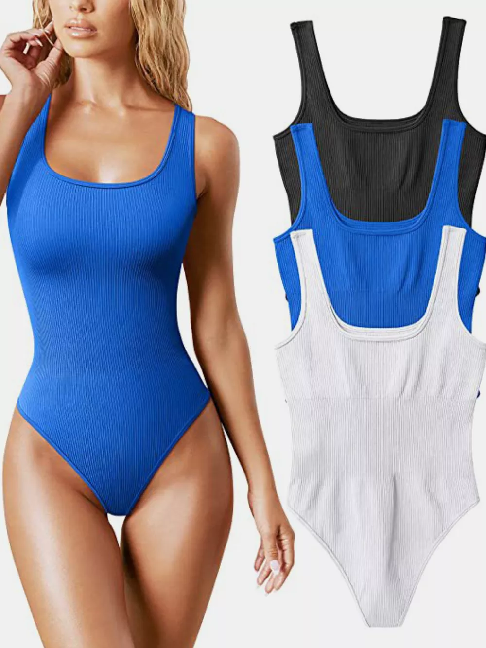 Full Size Ribbed Knit Sleeveless Scoop Neck Bodysuit Plus Size, image 39
