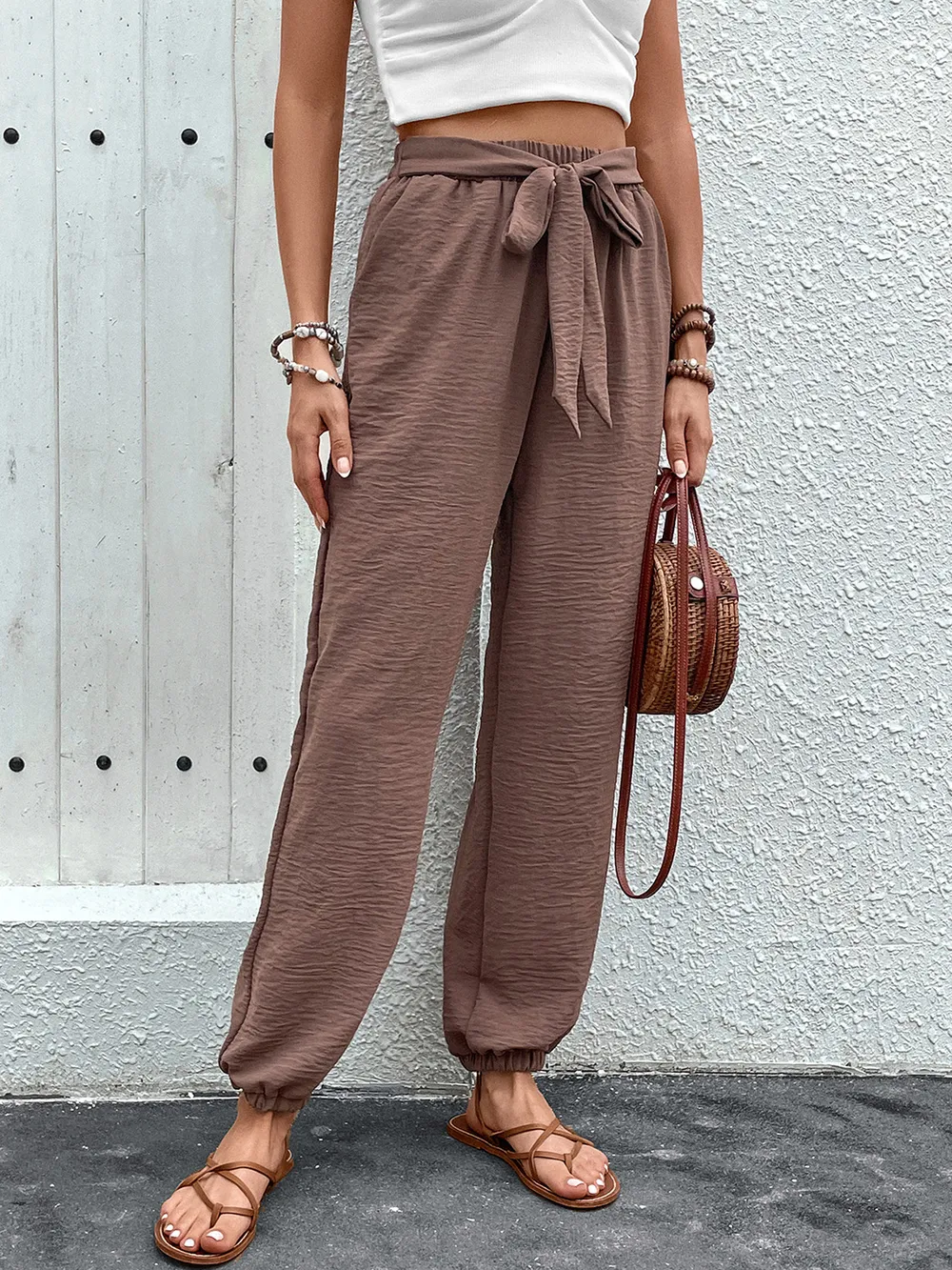Tied High Waist Pants with Pockets, image 3