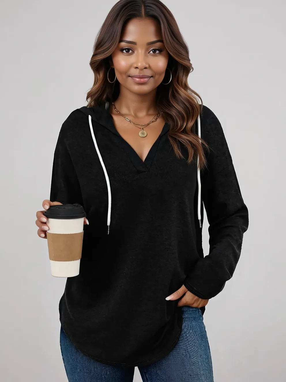 Full Size Drawstring Long Sleeve Hoodie Plus Size, image 2