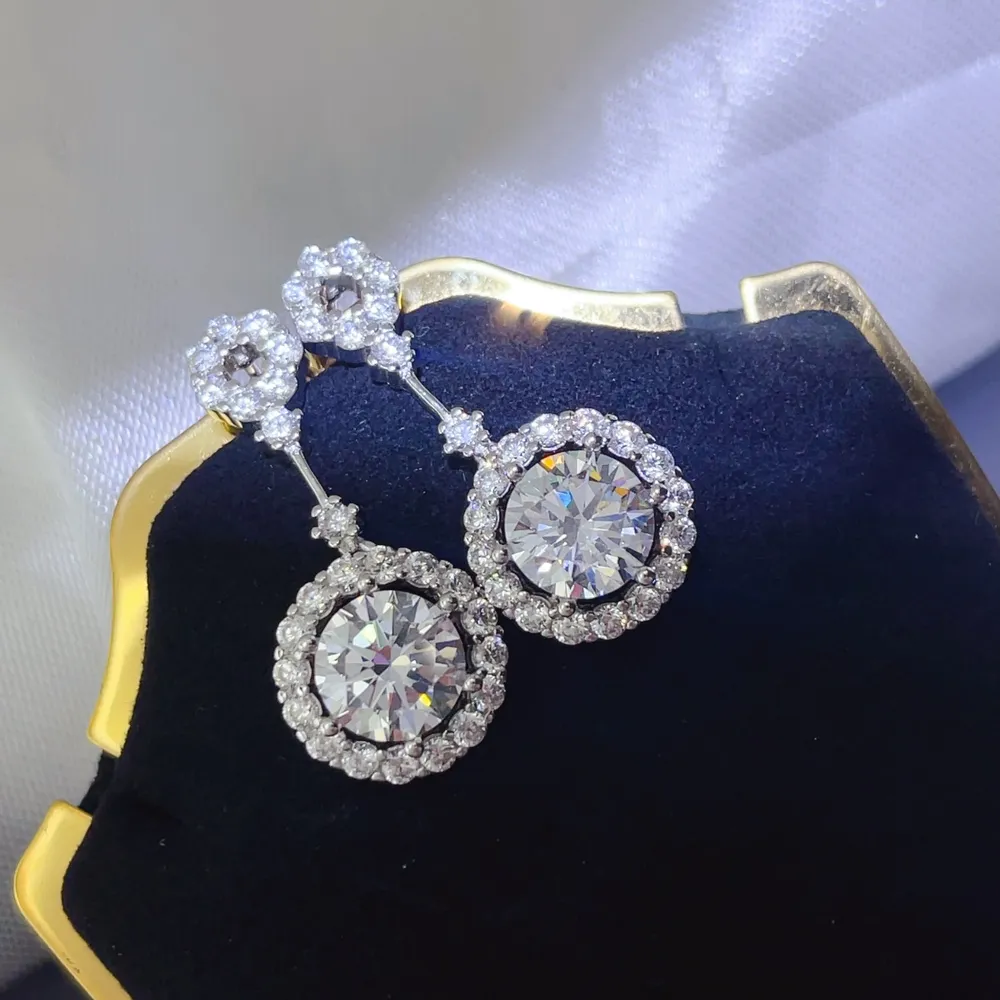 4 Carat Crystal Drop Dangle Earrings with Round Halo Design, image 3