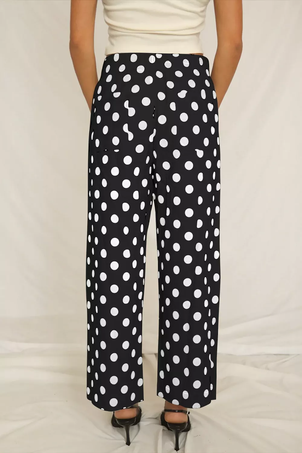 Polka Dot Print Patched Pocket Mid-rise Straight Leg Pants, image 2