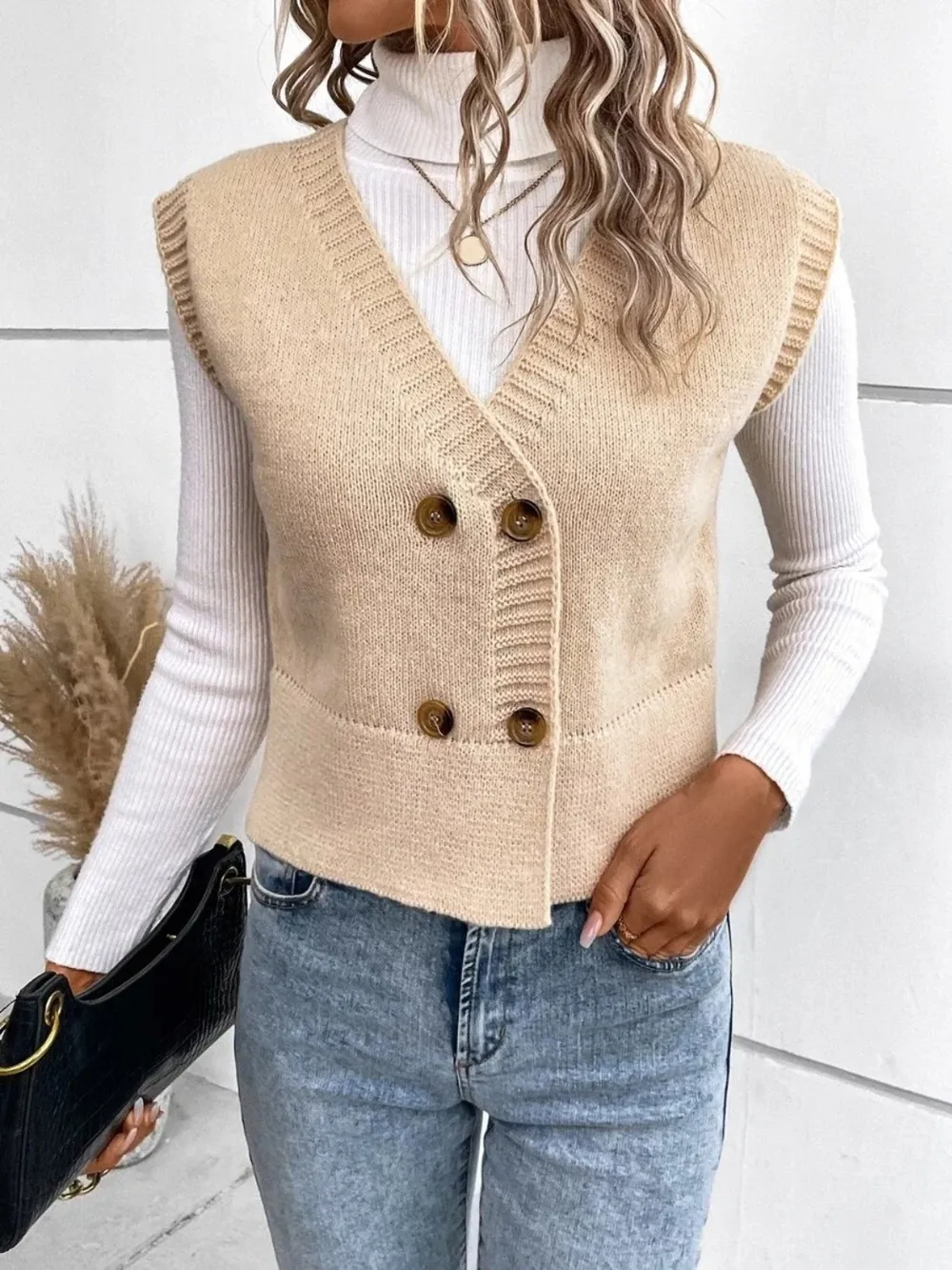Full Size Button Up V-Neck Sweater Vest, image 2