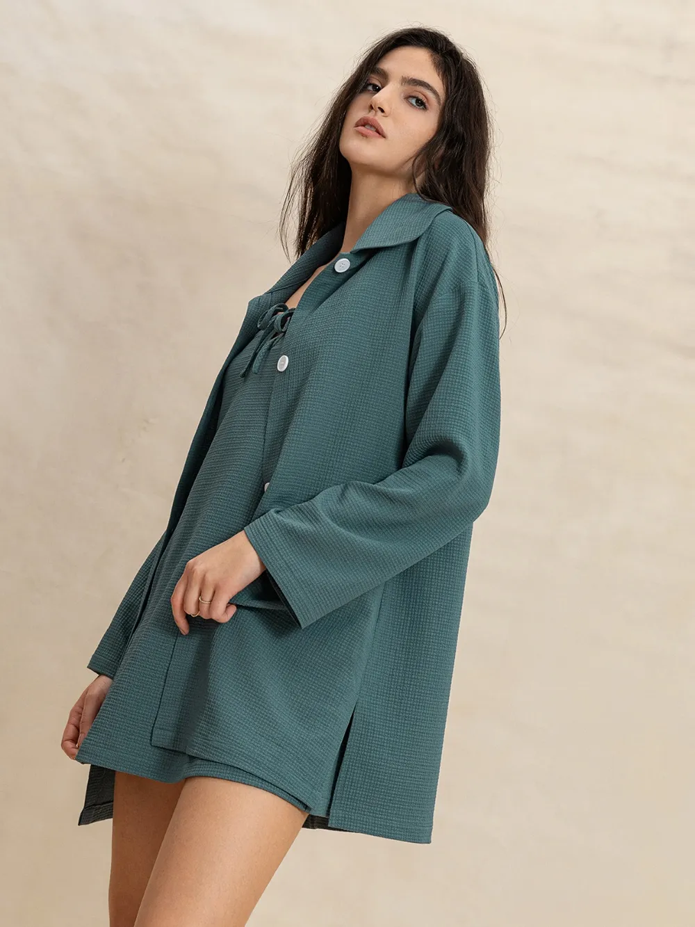 Tie Shoulder Mini Dress and Long Sleeve Top Set, image 3