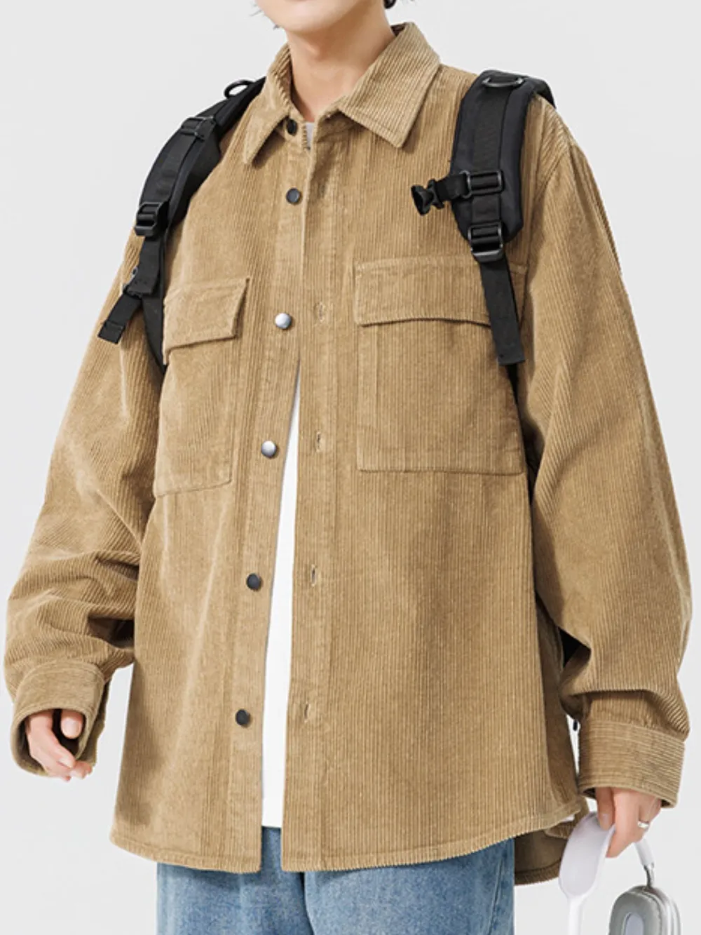 Men's Plus Size Oversized Button Up Corduroy Shirt, image 7
