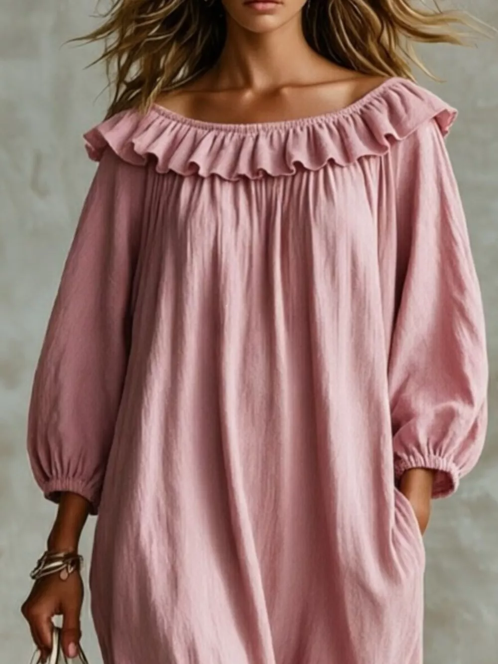 Ruffled Boat Neck Ruched Midi Dress, image 3