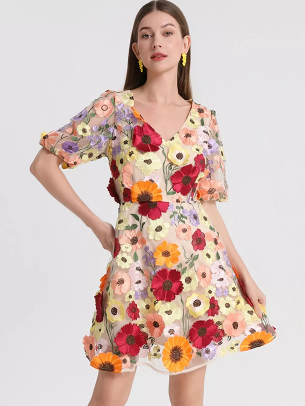 Plus Size Embroidered Floral V-Neck Mini Dress, image 8