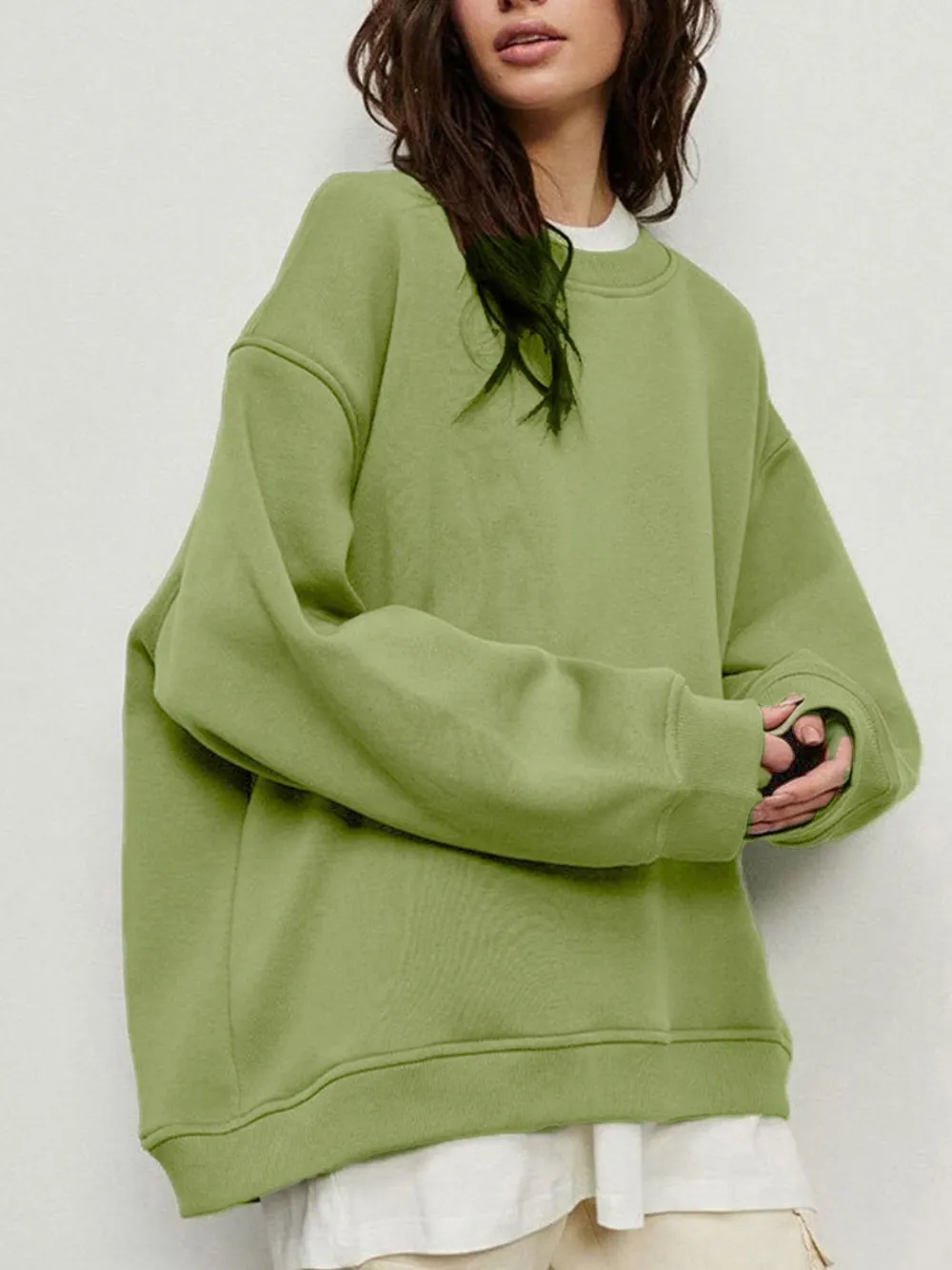 Round Neck Dropped Shoulder Long Sleeve Sweatshirt, image 21