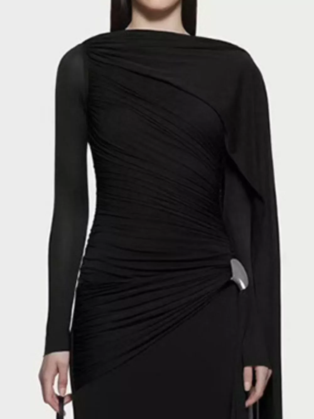 Ruched Draped Long Sleeve Maxi Dress, image 3